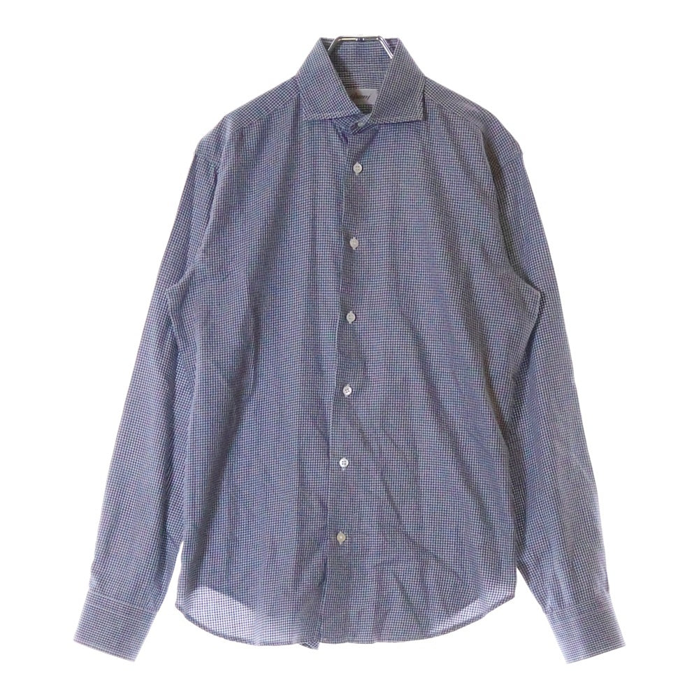 Brioni(ブリオーニ) イタリア製 千鳥格子 ワイドカラー コットン 長袖シャツ ネイビー/グレー