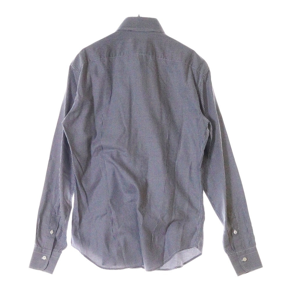 Brioni(ブリオーニ) イタリア製 千鳥格子 ワイドカラー コットン 長袖シャツ ネイビー/グレー