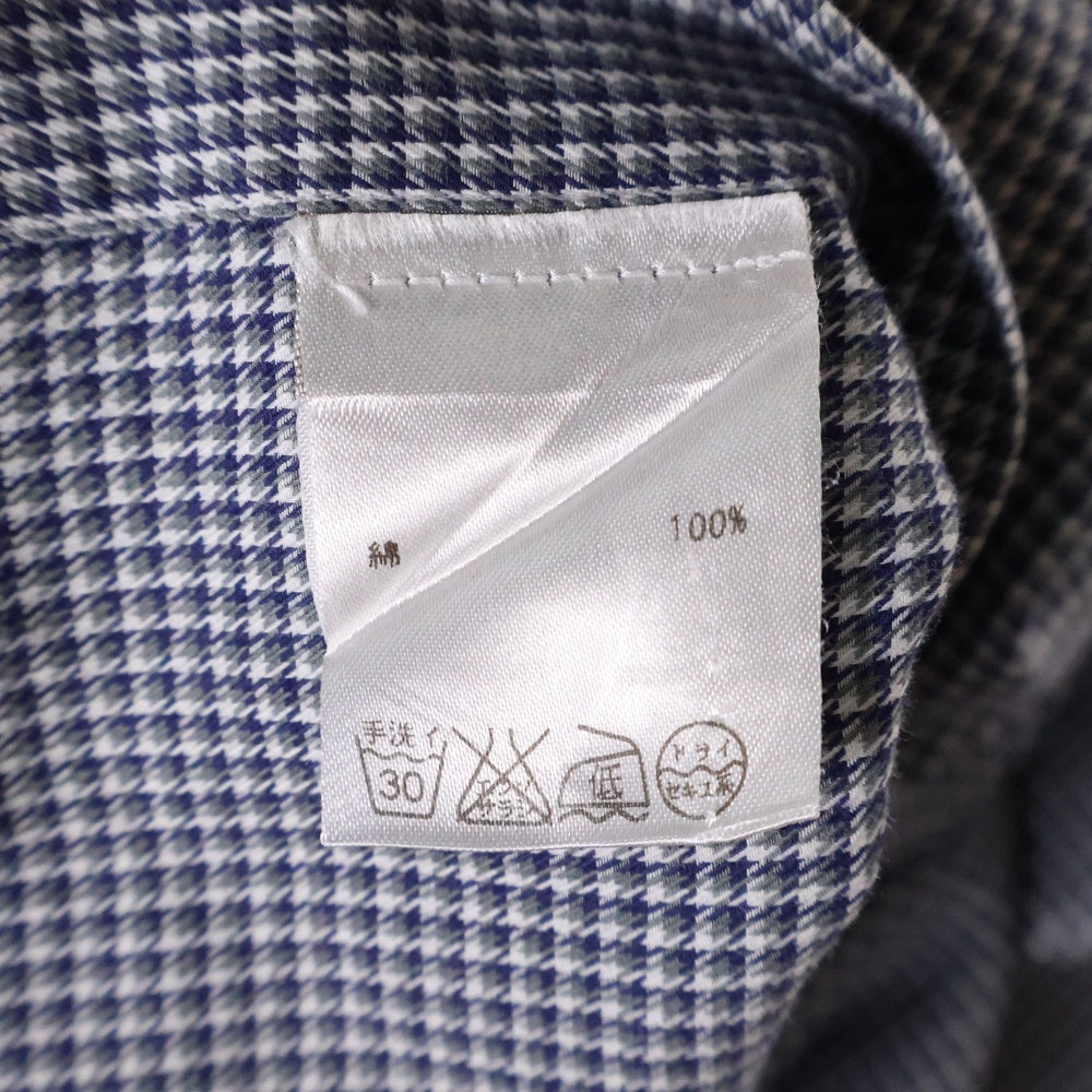 Brioni(ブリオーニ) イタリア製 千鳥格子 ワイドカラー コットン 長袖シャツ ネイビー/グレー