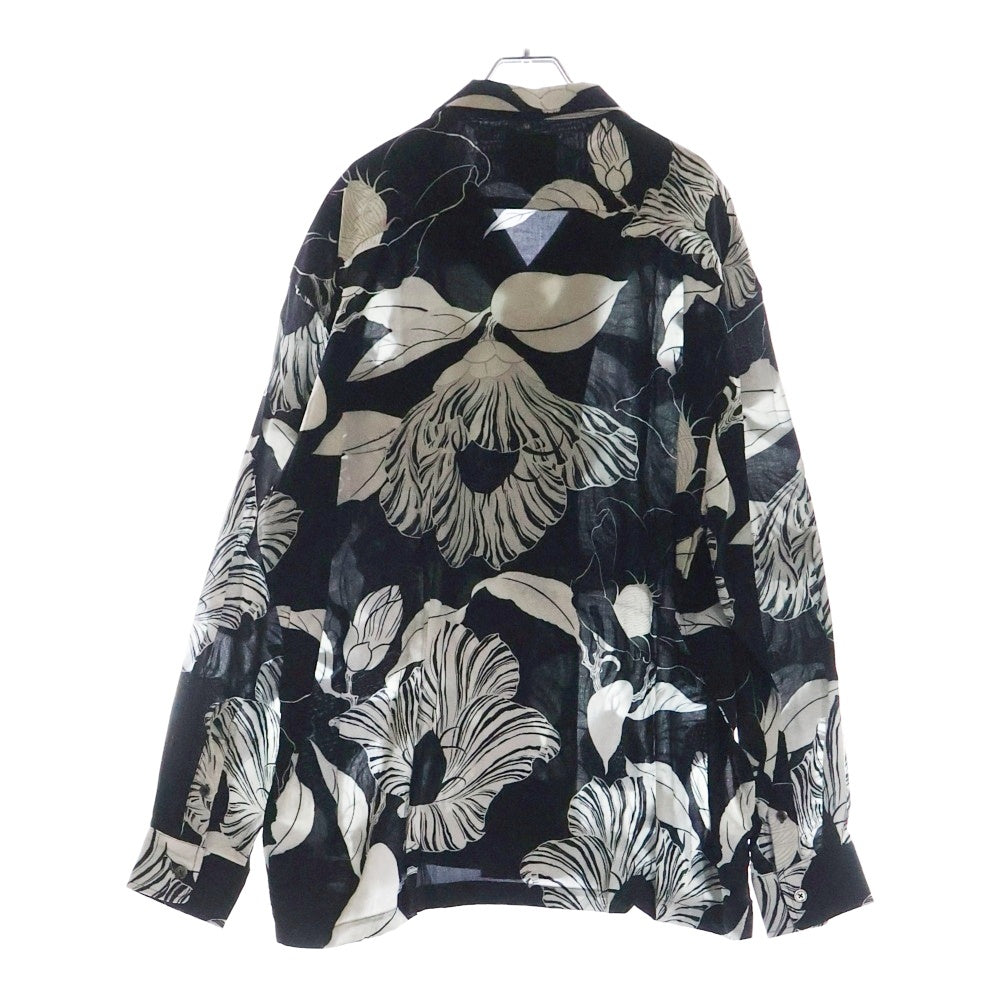 BUDSPOOL(バッズプール) ×GAKKIN ガッキン 廻り花 HAWAIIAN SHIRT レーヨン ハワイアン ロングスリーブ オープンカラー 長袖シャツ ホワイト/ブラック