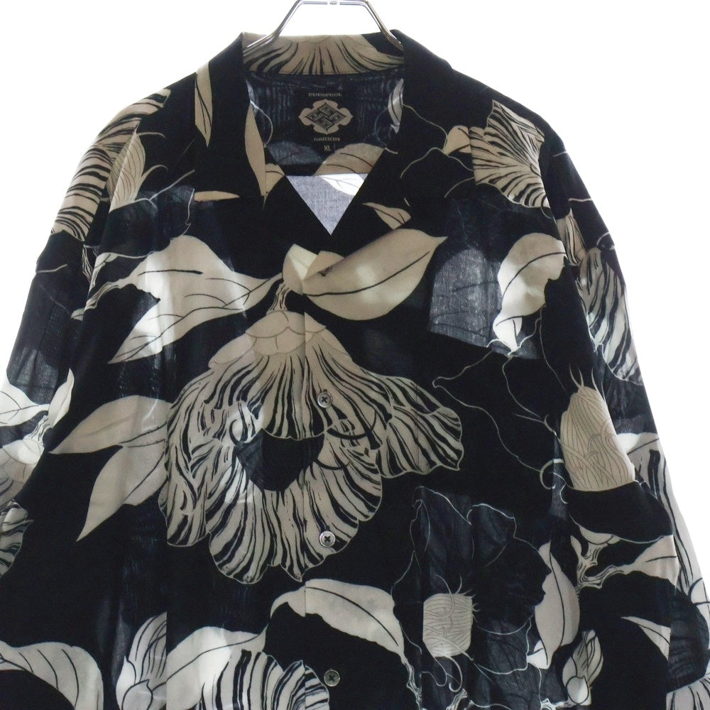 BUDSPOOL(バッズプール) ×GAKKIN ガッキン 廻り花 HAWAIIAN SHIRT レーヨン ハワイアン ロングスリーブ オープンカラー 長袖シャツ ホワイト/ブラック