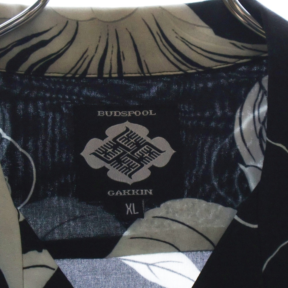 BUDSPOOL(バッズプール) ×GAKKIN ガッキン 廻り花 HAWAIIAN SHIRT レーヨン ハワイアン ロングスリーブ オープンカラー 長袖シャツ ホワイト/ブラック