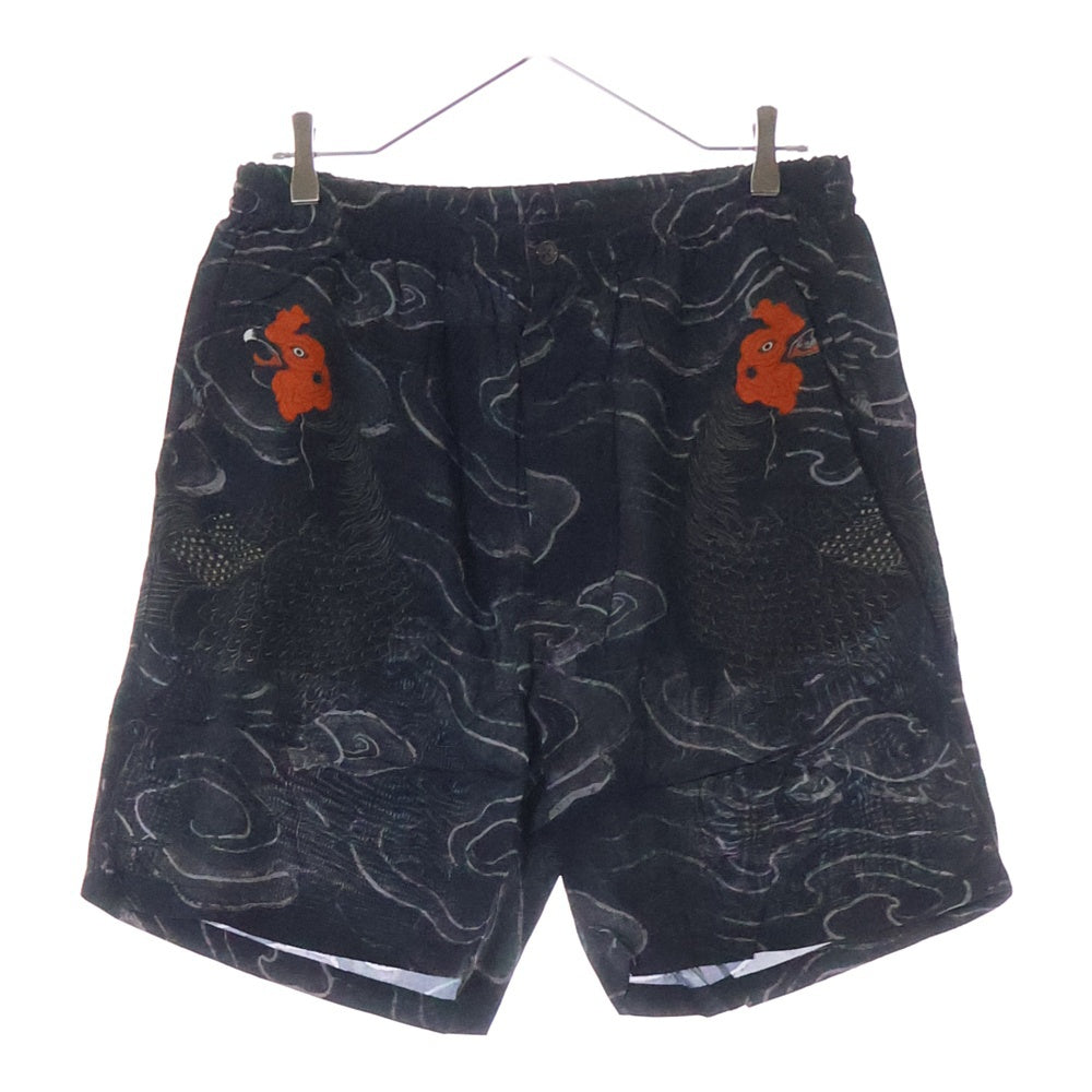 BUDSPOOL(バッズプール) ×GAKKIN ガッキン 渦軍鶏 HAWAIIAN SHORTS レーヨン ハワイアン ショーツ ハーフパンツ ブラック
