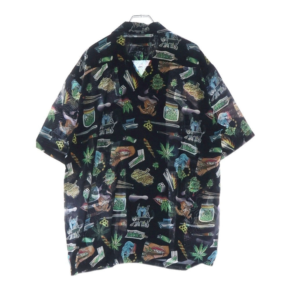 BUDSPOOL(バッズプール) ×UE THE PARLOUR FLIP&DRAW HAWAIIAN SHIRT ユーイー ザ パーラー フリップアンドドロー 総柄 ハワイアン レーヨン オープンカラー 半袖シャツ ブラック