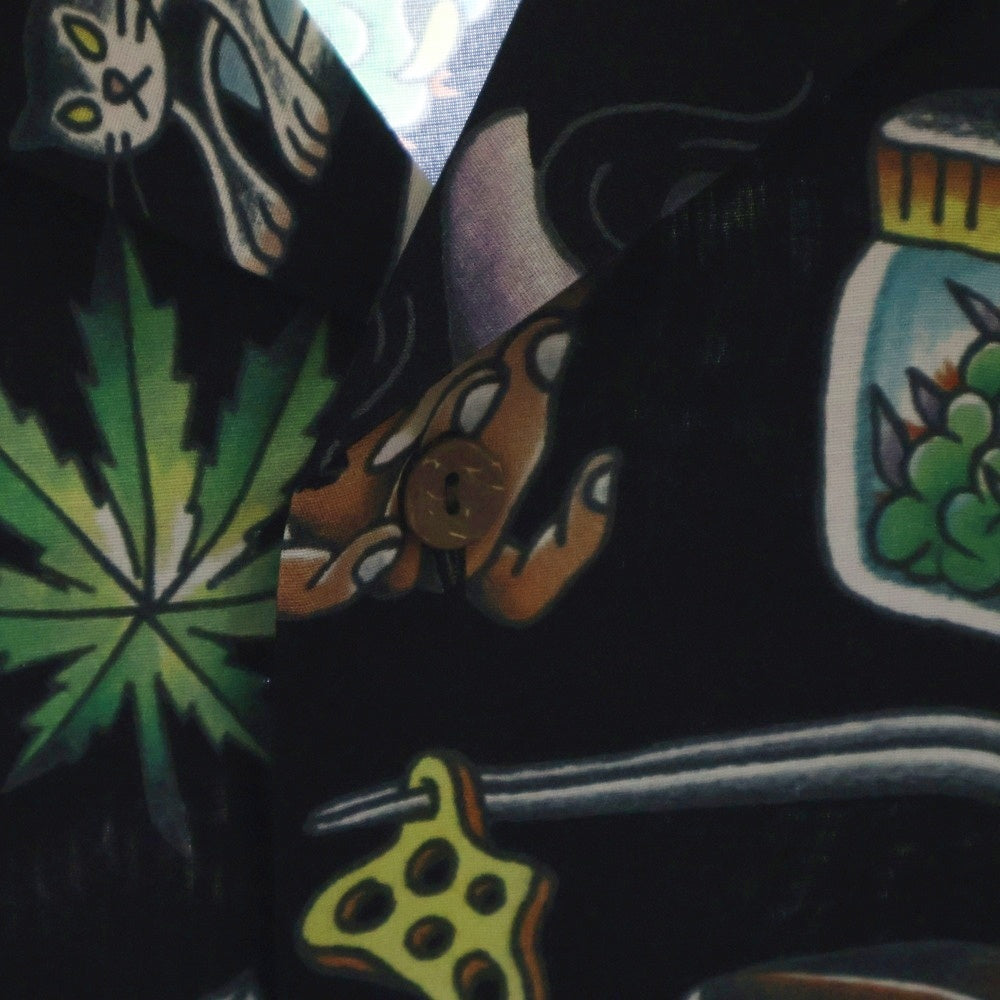 BUDSPOOL(バッズプール) ×UE THE PARLOUR FLIP&DRAW HAWAIIAN SHIRT ユーイー ザ パーラー フリップアンドドロー 総柄 ハワイアン レーヨン オープンカラー 半袖シャツ ブラック