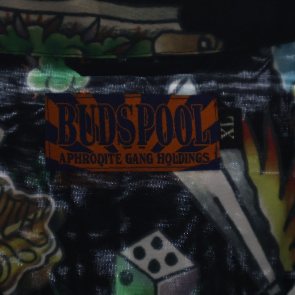 BUDSPOOL(バッズプール) ×UE THE PARLOUR FLIP&DRAW HAWAIIAN SHIRT ユーイー ザ パーラー フリップアンドドロー 総柄 ハワイアン レーヨン オープンカラー 半袖シャツ ブラック