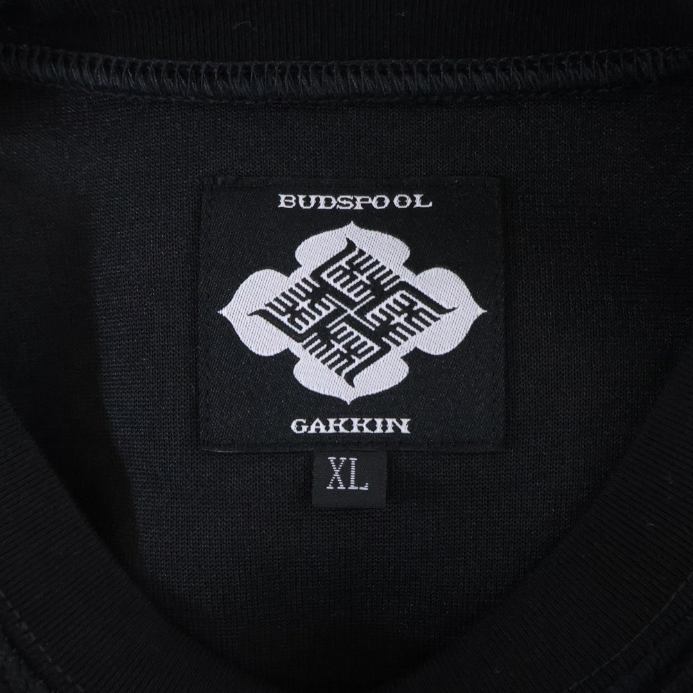 BUDSPOOL(バッズプール) ×GAKKIN ガッキン 花罰家紋 コットン ベロア クルーネック 半袖 Tシャツ カットソー ブラック