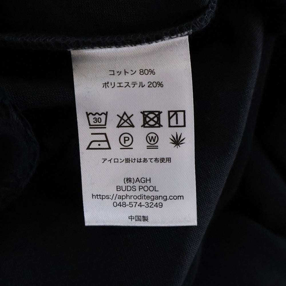 BUDSPOOL(バッズプール) ×GAKKIN ガッキン 花罰家紋 コットン ベロア クルーネック 半袖 Tシャツ カットソー ブラック