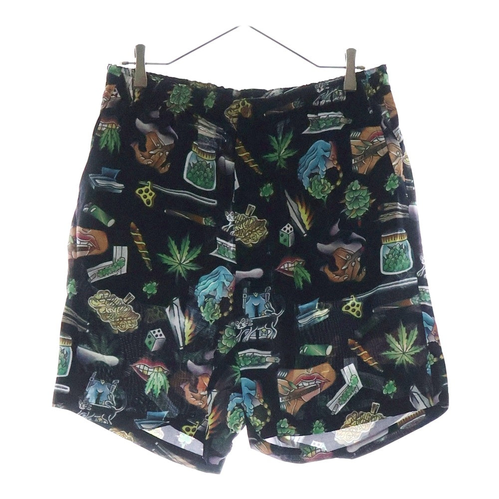 BUDSPOOL(バッズプール) ×UE THE PARLOUR FLIP&DRAW HAWAIIAN PANTS ユーイー ザ パーラー フリップアンドドロー 総柄 ハワイアン レーヨン ショーツ ハーフパンツ ブラック