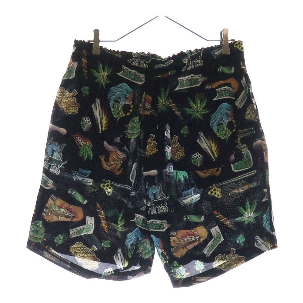 BUDSPOOL(バッズプール) ×UE THE PARLOUR FLIP&DRAW HAWAIIAN PANTS ユーイー ザ パーラー フリップアンドドロー 総柄 ハワイアン レーヨン ショーツ ハーフパンツ ブラック
