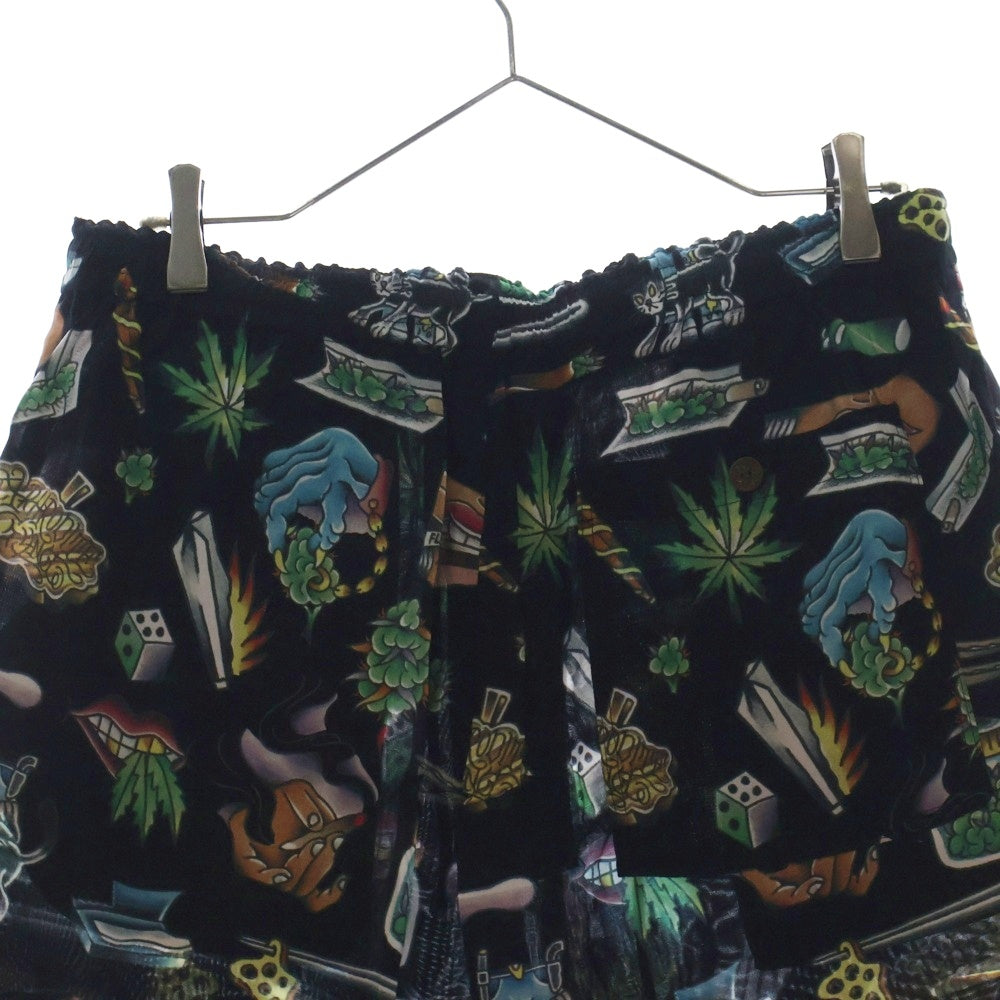 BUDSPOOL(バッズプール) ×UE THE PARLOUR FLIP&DRAW HAWAIIAN PANTS ユーイー ザ パーラー フリップアンドドロー 総柄 ハワイアン レーヨン ショーツ ハーフパンツ ブラック