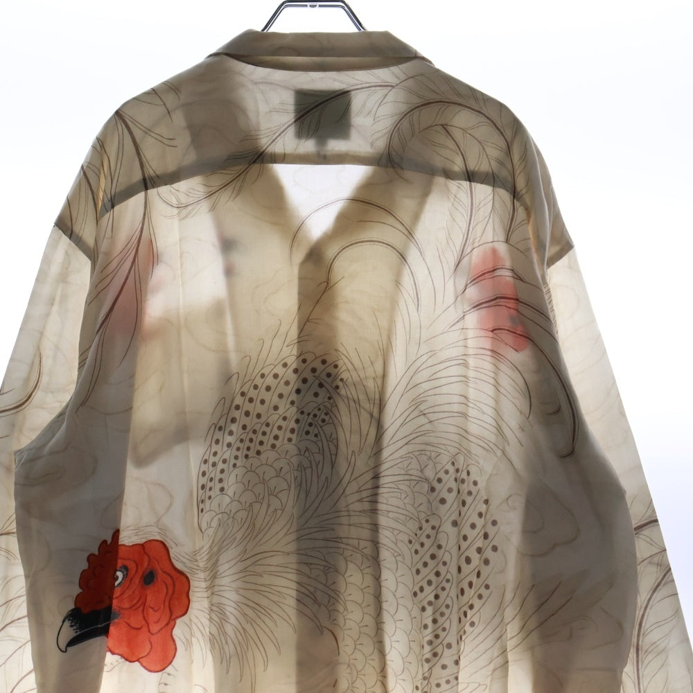 BUDSPOOL(バッズプール) ×GAKKIN ガッキン 軍鶏 HAWAIIAN SHIRT レーヨン ハワイアン ロングスリーブ オープンカラー 長袖シャツ ベージュ