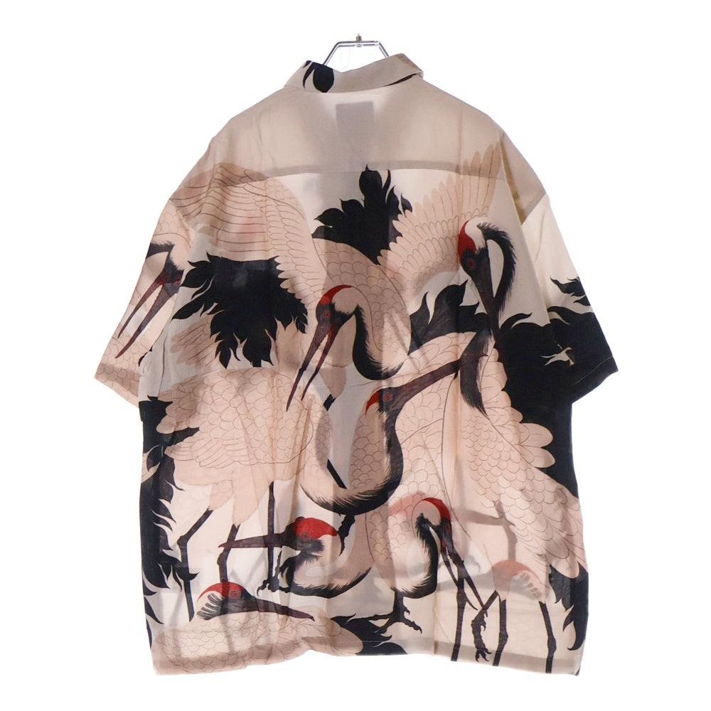 BUDSPOOL(バッズプール) ×GAKKIN ガッキン 赤目鶴 HAWAIIAN SHIRT レーヨン ハワイアン オープンカラー 半袖シャツ サーモンピンク/ブラック