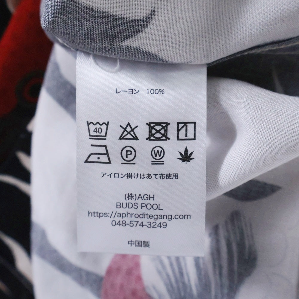 BUDSPOOL(バッズプール) ×GAKKIN ガッキン 赤目鶴 HAWAIIAN SHIRT レーヨン ハワイアン オープンカラー 半袖シャツ サーモンピンク/ブラック