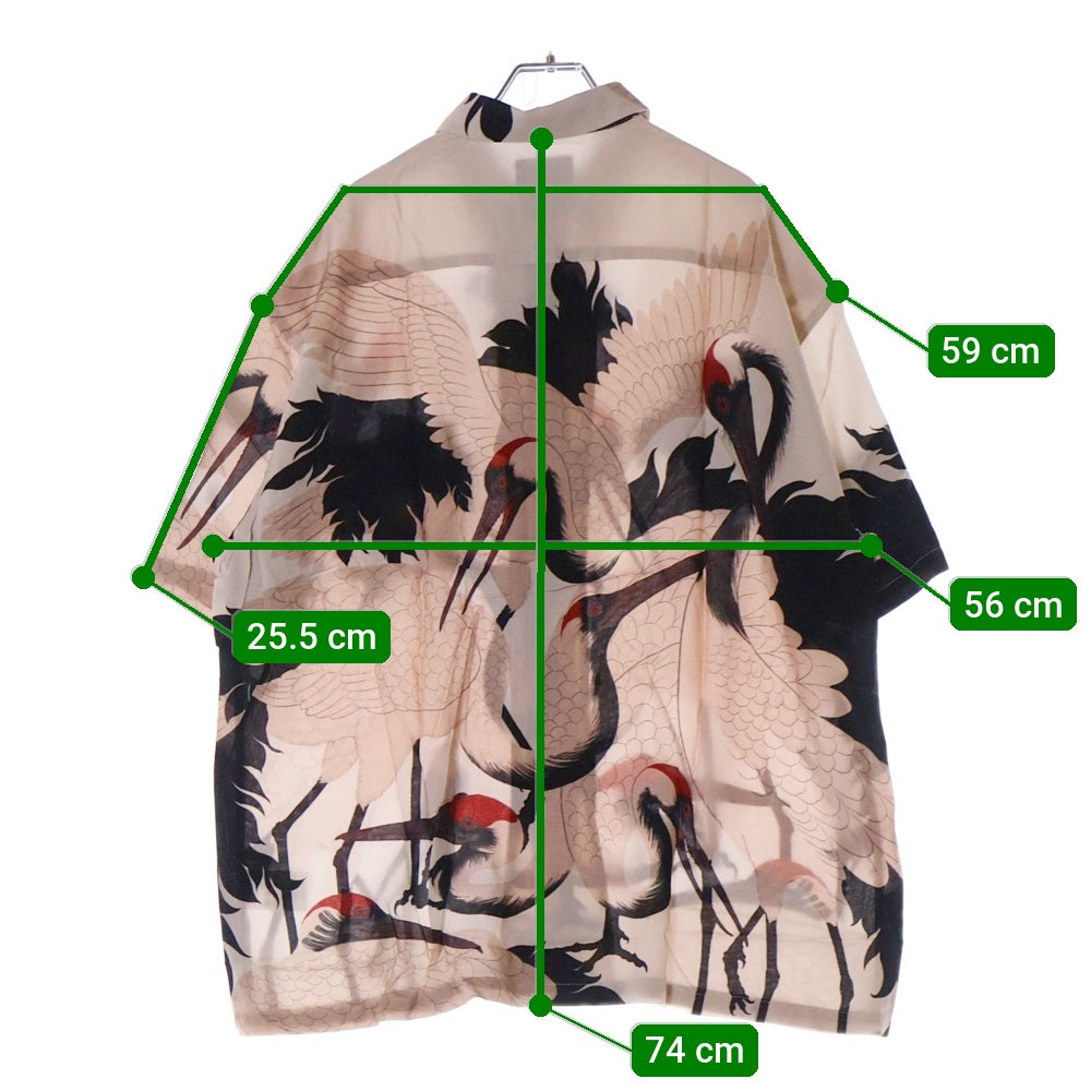 BUDSPOOL(バッズプール) ×GAKKIN ガッキン 赤目鶴 HAWAIIAN SHIRT レーヨン ハワイアン オープンカラー 半袖シャツ サーモンピンク/ブラック