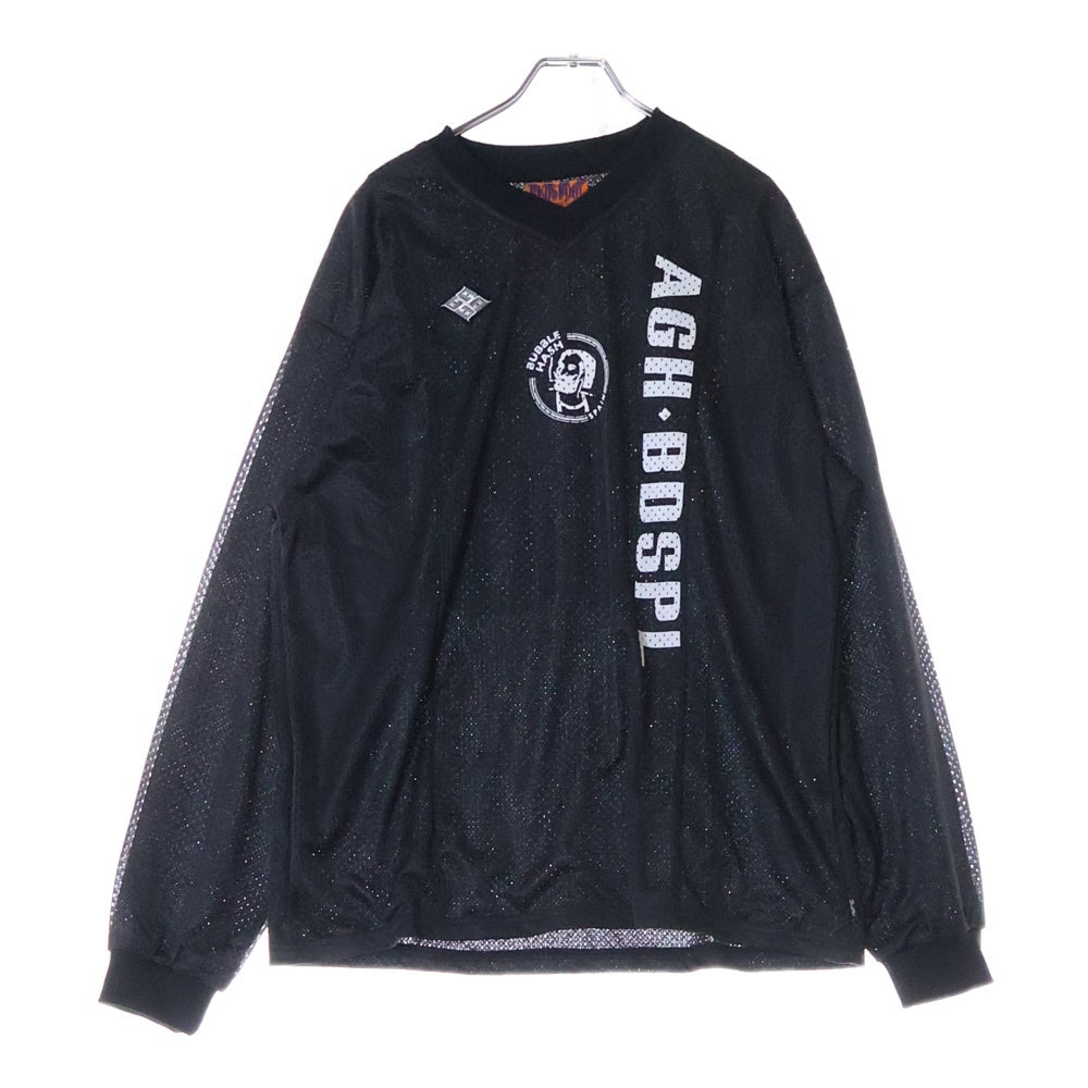 BUDSPOOL(バッズプール) MESH SOCCER JERSEY ロングスリーブ Vネック メッシュ サッカー ゲーム 長袖 Tシャツ カットソー ブラック