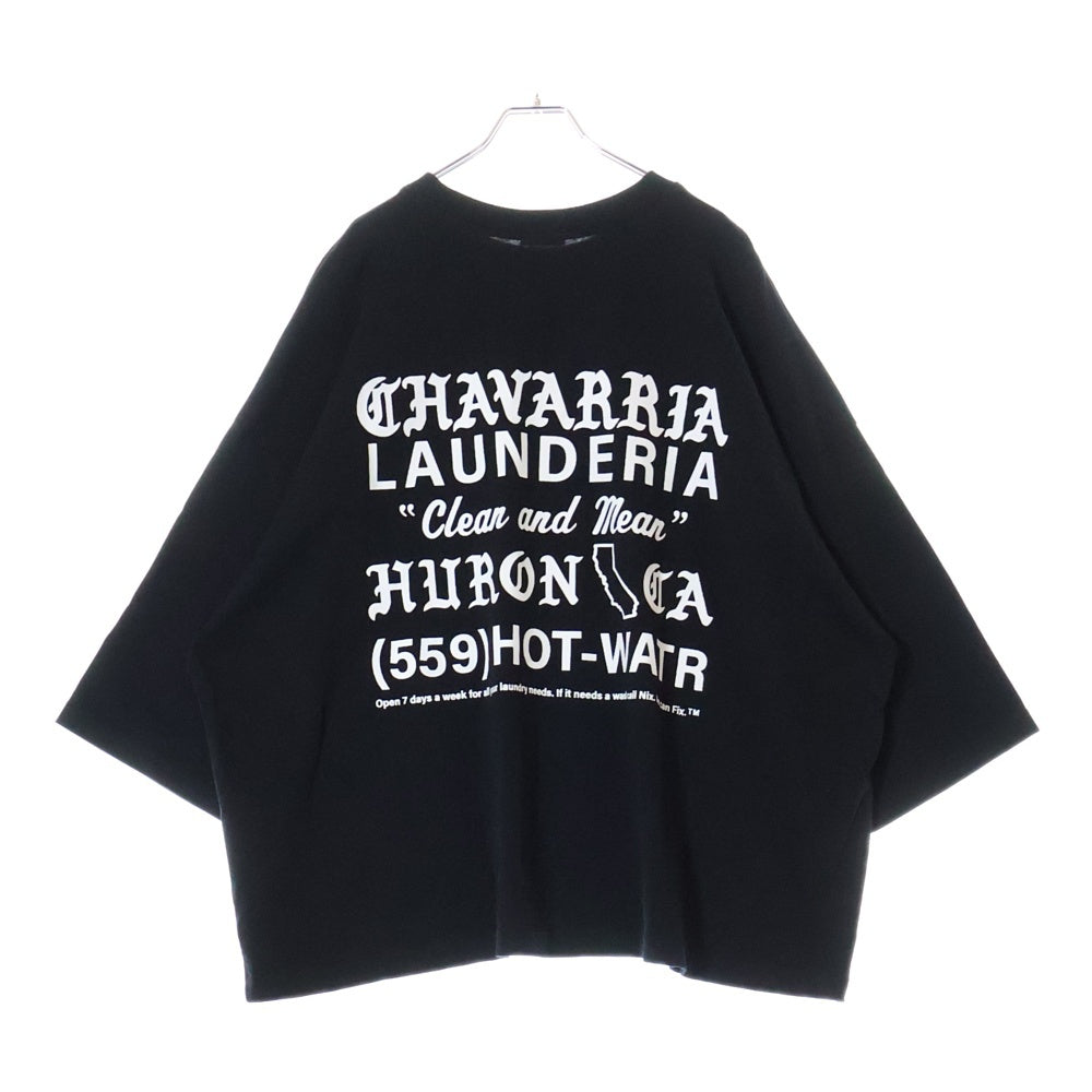WILLY CHAVARRIA(ウィリーチャバリア) テキスト両面プリント クルーネック オーバーサイズ コットン Tシャツ カットソー ブラック