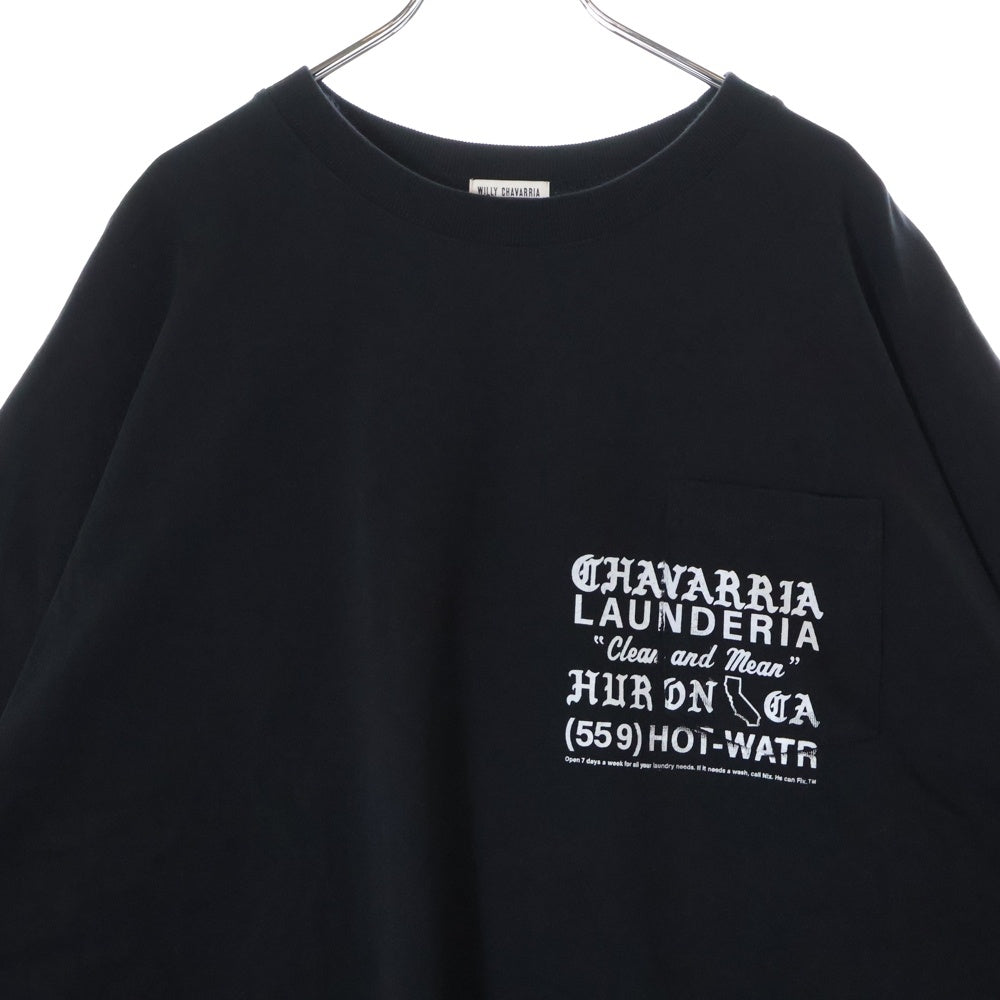 WILLY CHAVARRIA(ウィリーチャバリア) テキスト両面プリント クルーネック オーバーサイズ コットン Tシャツ カットソー ブラック