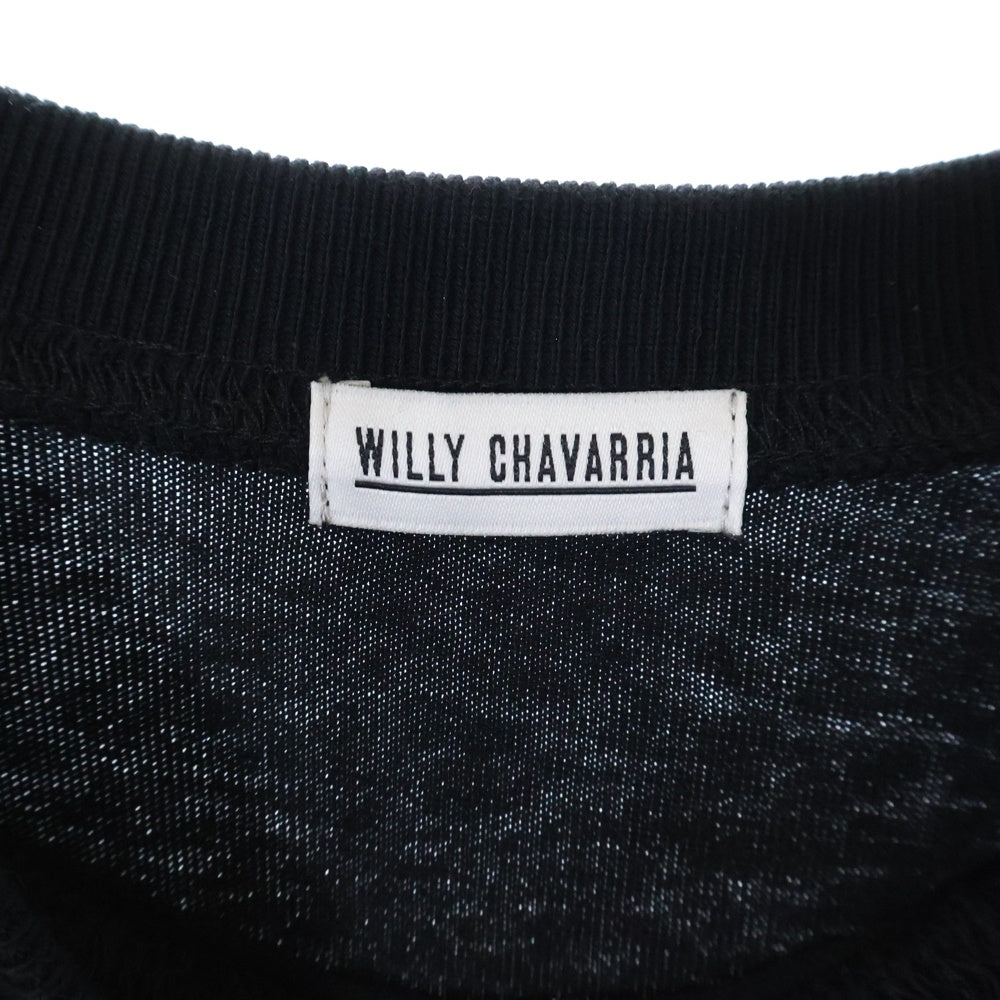WILLY CHAVARRIA(ウィリーチャバリア) テキスト両面プリント クルーネック オーバーサイズ コットン Tシャツ カットソー ブラック