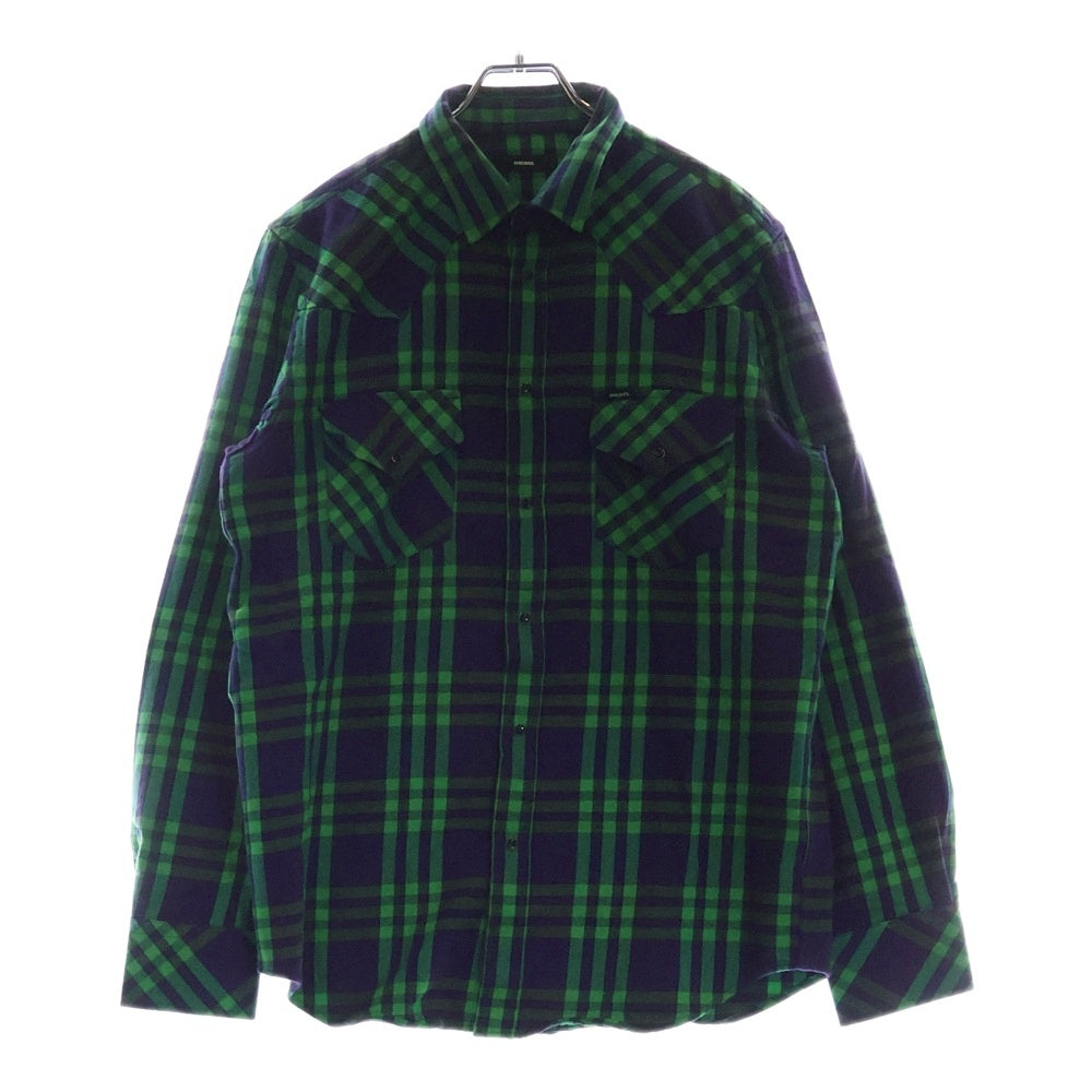 DIESEL(ディーゼル) タータンチェック コットン ウエスタン 長袖シャツ パープル/グリーン
