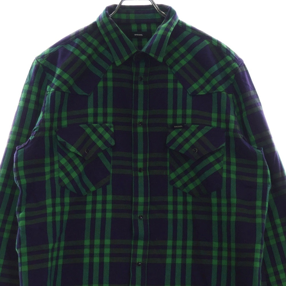 DIESEL(ディーゼル) タータンチェック コットン ウエスタン 長袖シャツ パープル/グリーン
