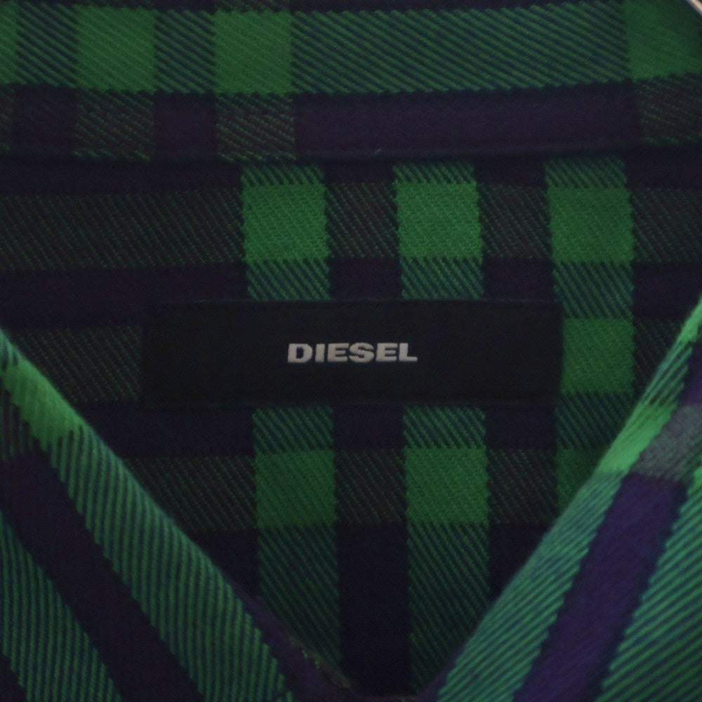 DIESEL(ディーゼル) タータンチェック コットン ウエスタン 長袖シャツ パープル/グリーン
