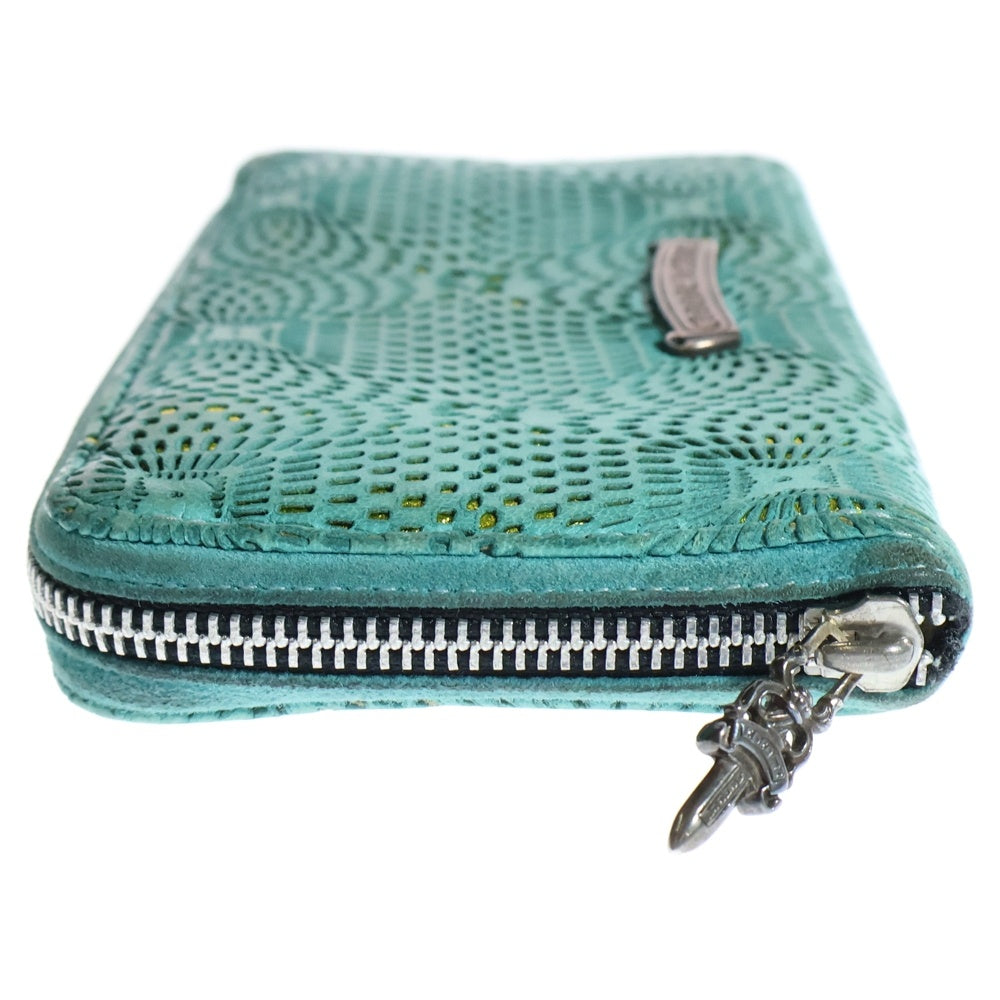 CHROME HEARTS(クロムハーツ) REC F ZIP #2 香港限定 ラウンドジップ レザー ロングウォレット 長財布 グリーン/ゴールド