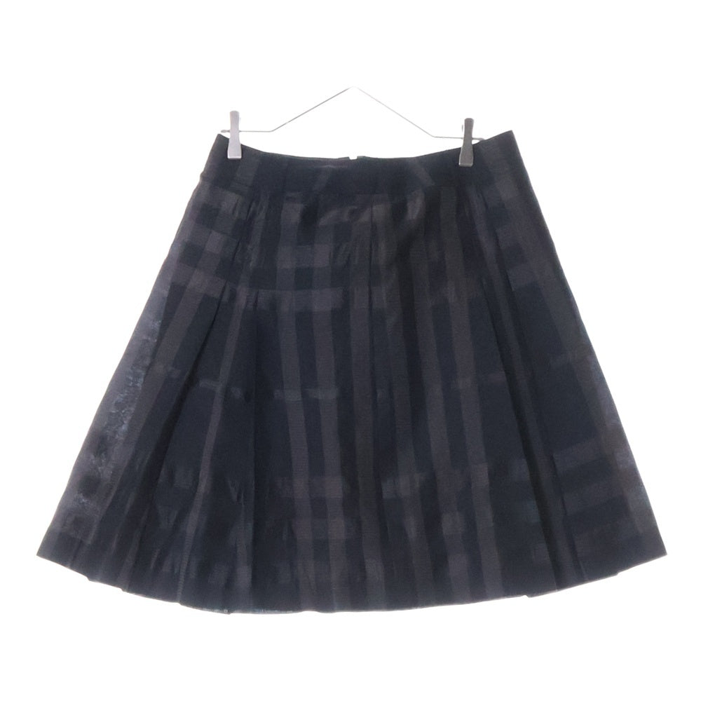 BURBERRY LONDON(バーバリーロンドン) チェック柄 シルク混 ポリエステル ベルト付き プリーツスカート ブラック レディース B2S04-506-09