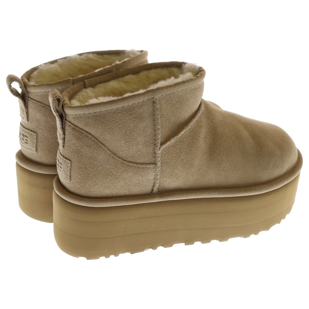 UGG(アグ) W CLASSIC ULTRA MINI PLATFORM BOOT クラシック ウルトラ ミニ プラットフォーム 厚底 ムートン レザー ブーツ ベージュ レディース 1135092