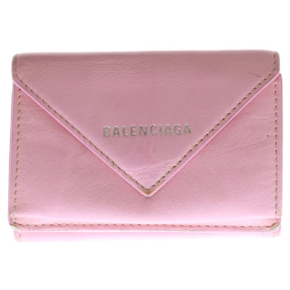 BALENCIAGA(バレンシアガ) ペーパーミニ コンパクトウォレット 三つ折り 財布 レザー ピンク レディース 391446