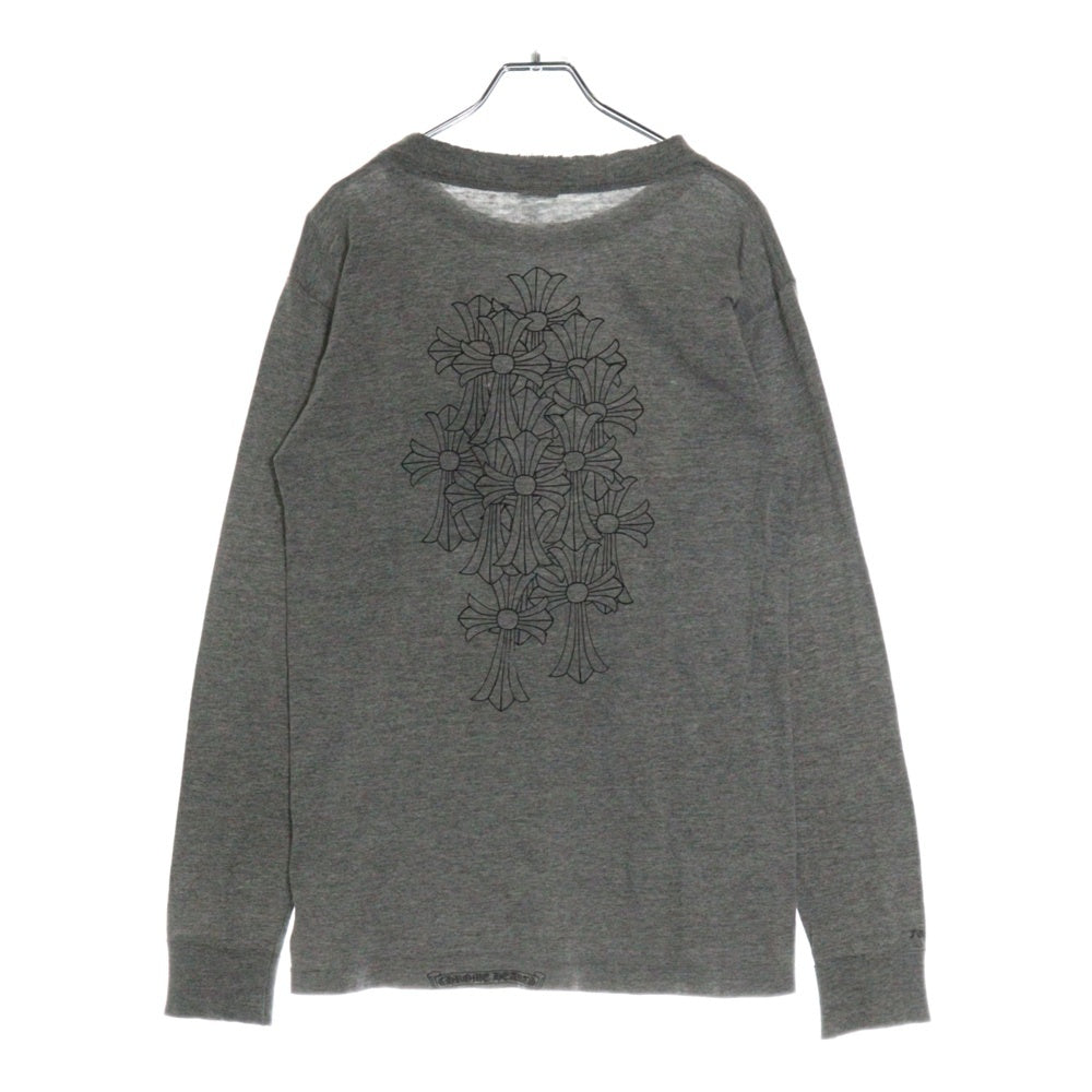 CHROME HEARTS(クロムハーツ) OLD CEMETARY CROSS L/S TEE オールド セメタリークロス ロゴプリント 長袖ポケットTシャツ カットソー グレー
