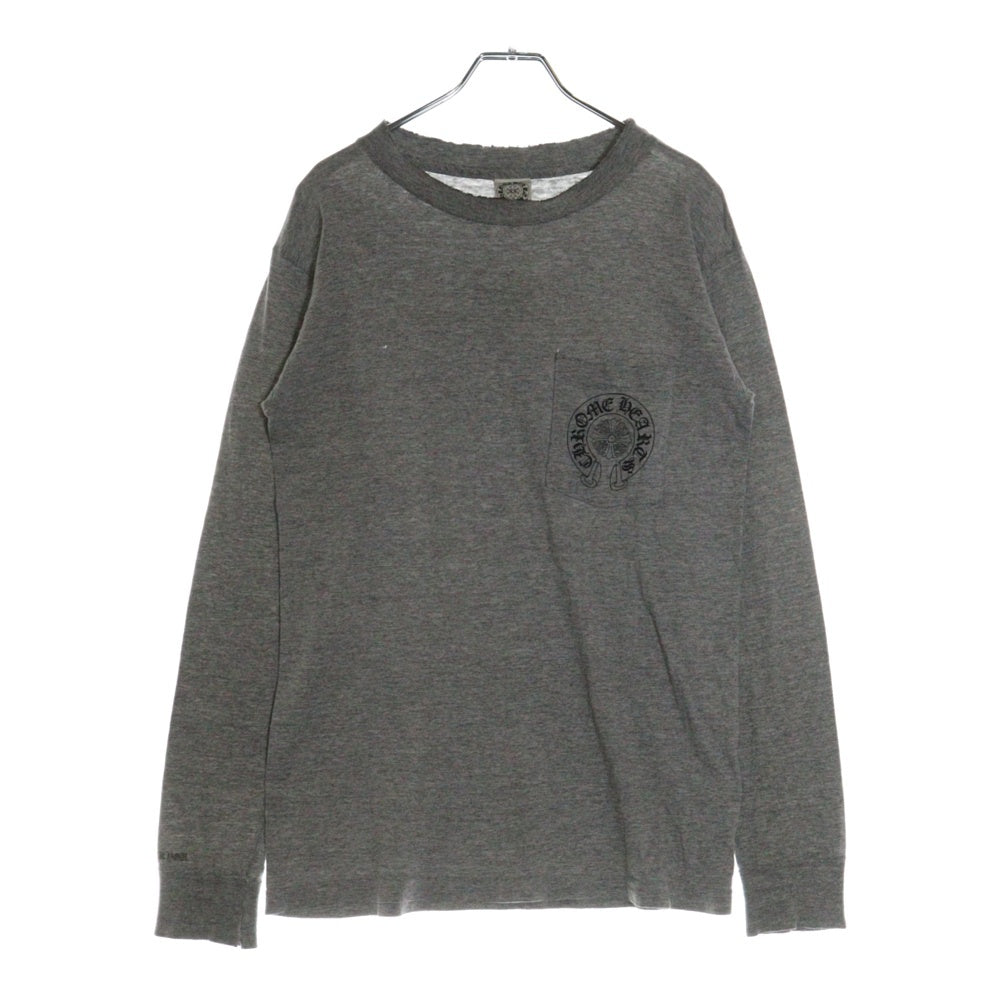 CHROME HEARTS(クロムハーツ) OLD CEMETARY CROSS L/S TEE オールド セメタリークロス ロゴプリント 長袖ポケットTシャツ カットソー グレー
