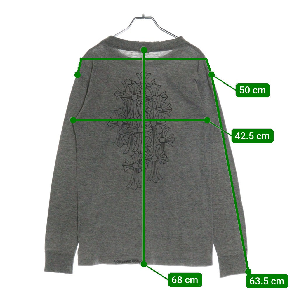 CHROME HEARTS(クロムハーツ) OLD CEMETARY CROSS L/S TEE オールド セメタリークロス ロゴプリント 長袖ポケットTシャツ カットソー グレー