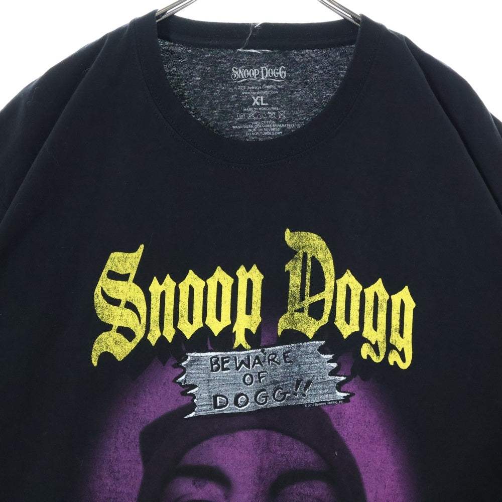 NO BRAND(ノーブランド) SNOOP DOGG BE WARE OF DOGG スヌープドッグ フェイスプリント 半袖Tシャツ カットソー ブラック