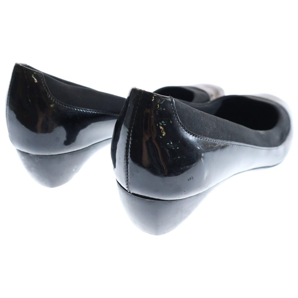 Salvatore Ferragamo(サルヴァトーレ フェラガモ) パテント ポインテッドトゥ ウェッジソール パンプス レディース ブラック