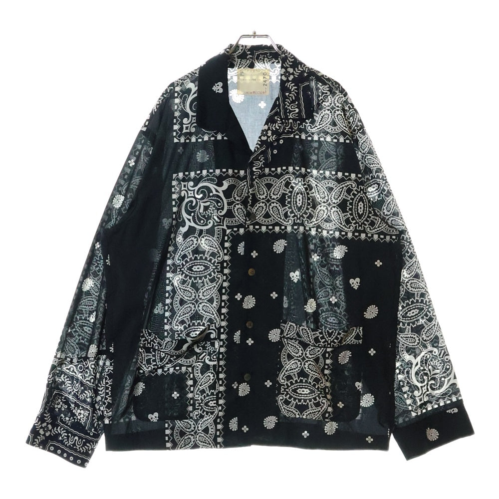 Sacai(サカイ) 21SS ARCHIVE PRINT MIX SHIRT アーカイブプリントミックス バンダナ柄 長袖シャツ ブラック/ホワイト 21-02470M