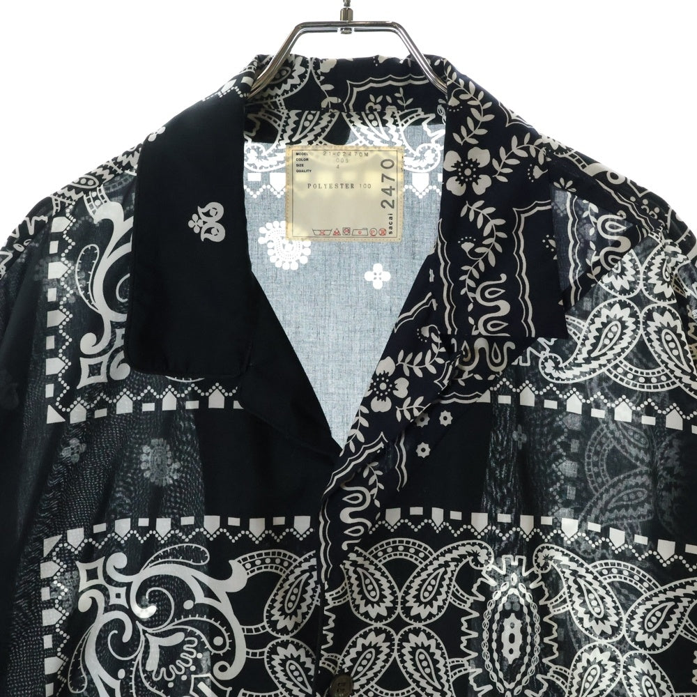 Sacai(サカイ) 21SS ARCHIVE PRINT MIX SHIRT アーカイブプリントミックス バンダナ柄 長袖シャツ ブラック/ホワイト 21-02470M