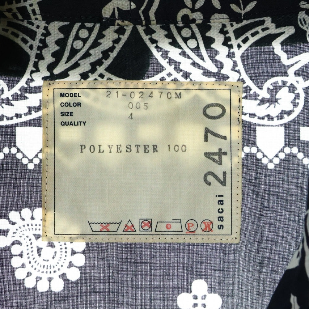 Sacai(サカイ) 21SS ARCHIVE PRINT MIX SHIRT アーカイブプリントミックス バンダナ柄 長袖シャツ ブラック/ホワイト 21-02470M