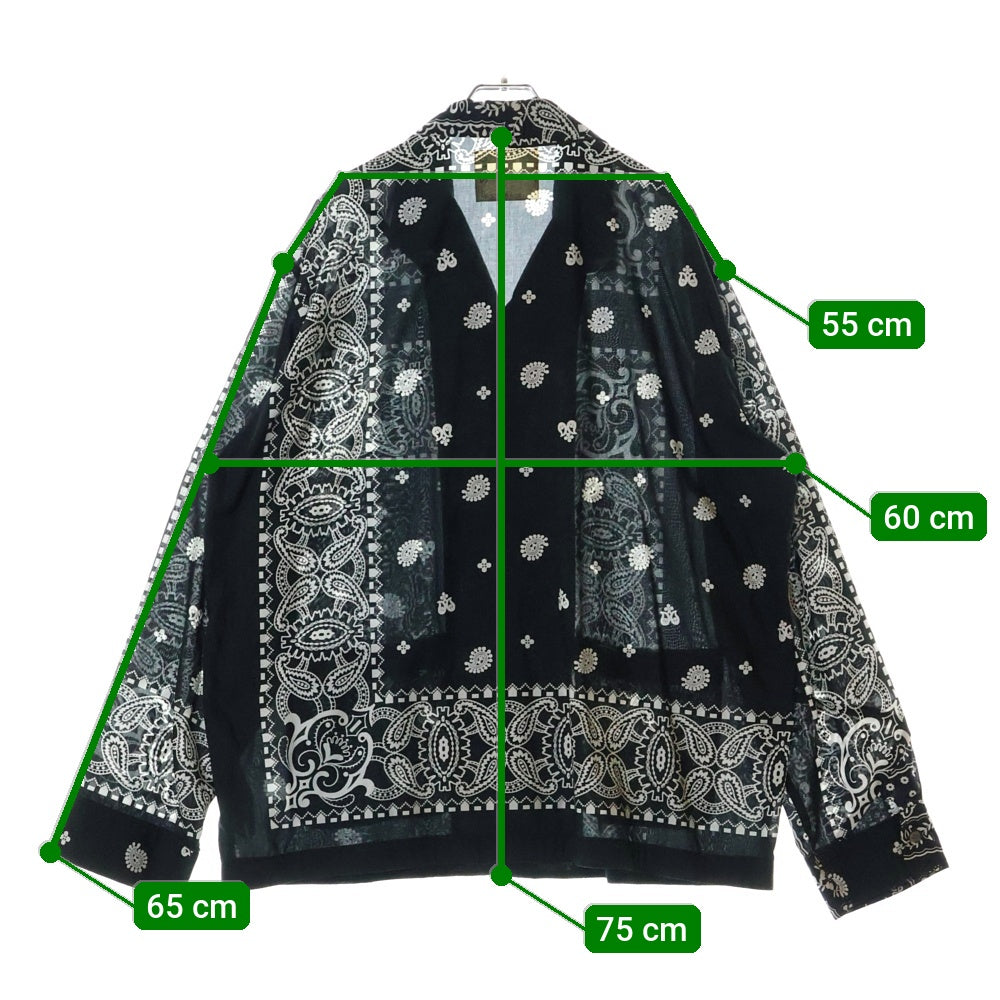Sacai(サカイ) 21SS ARCHIVE PRINT MIX SHIRT アーカイブプリントミックス バンダナ柄 長袖シャツ ブラック/ホワイト 21-02470M
