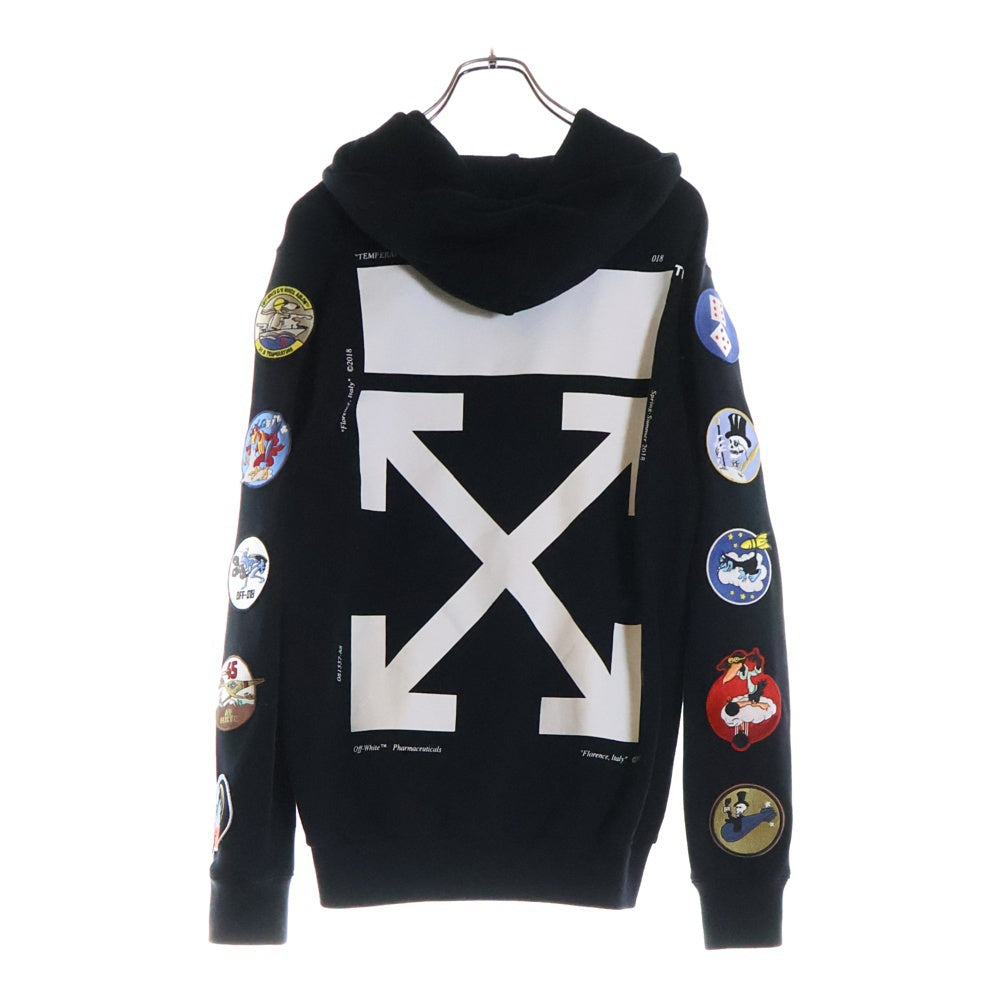 OFF-WHITE(オフホワイト) 18SS PATCHES ZIPPED HOODIE マルチパッチ バックアロープリント スウェット ジップアップパーカー ブラック OMBB030S18003008