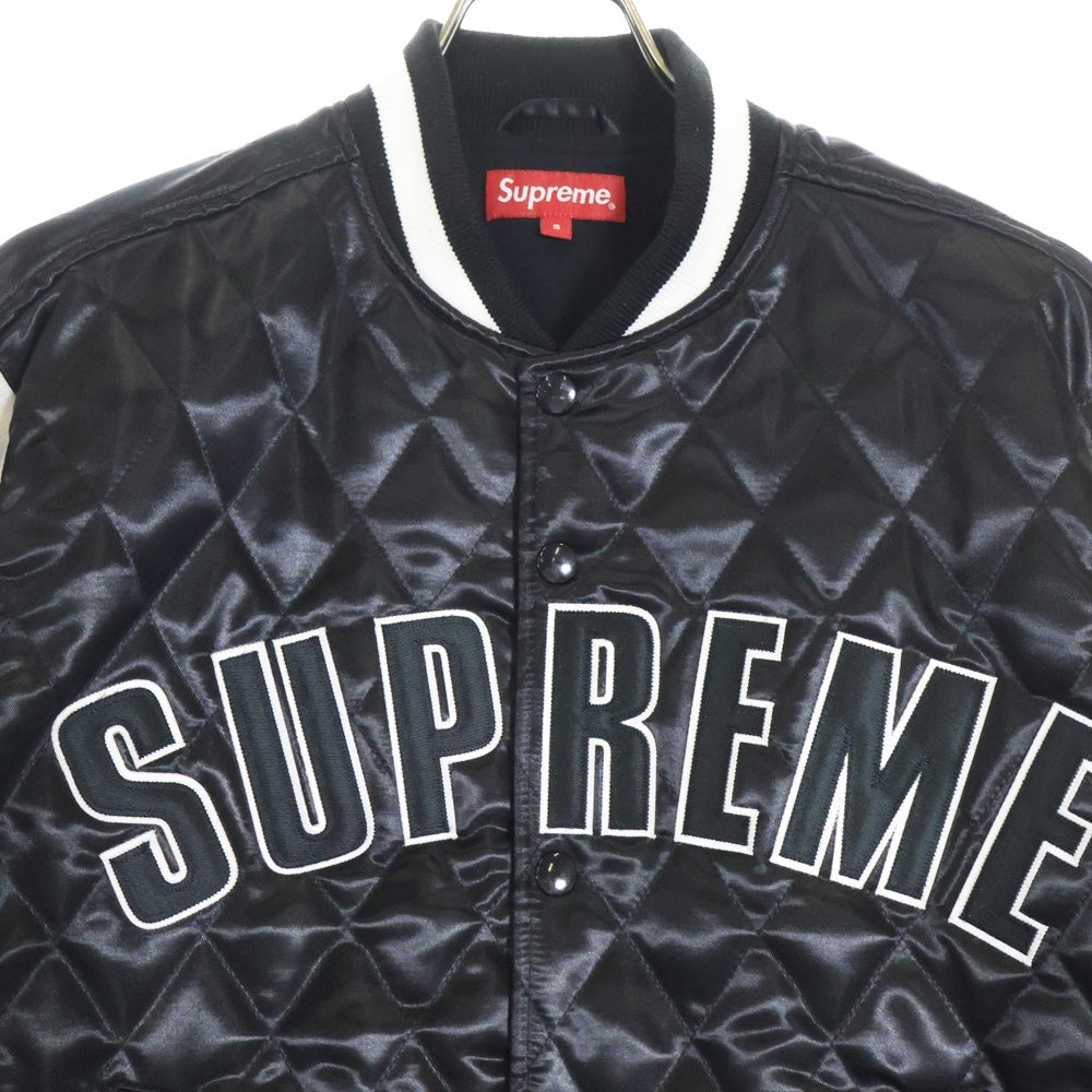 SUPREME(シュプリーム) 17SS Quilted Satin Varsity Jacket アーチロゴ キルティング サテン バーシティジャケット ブラック