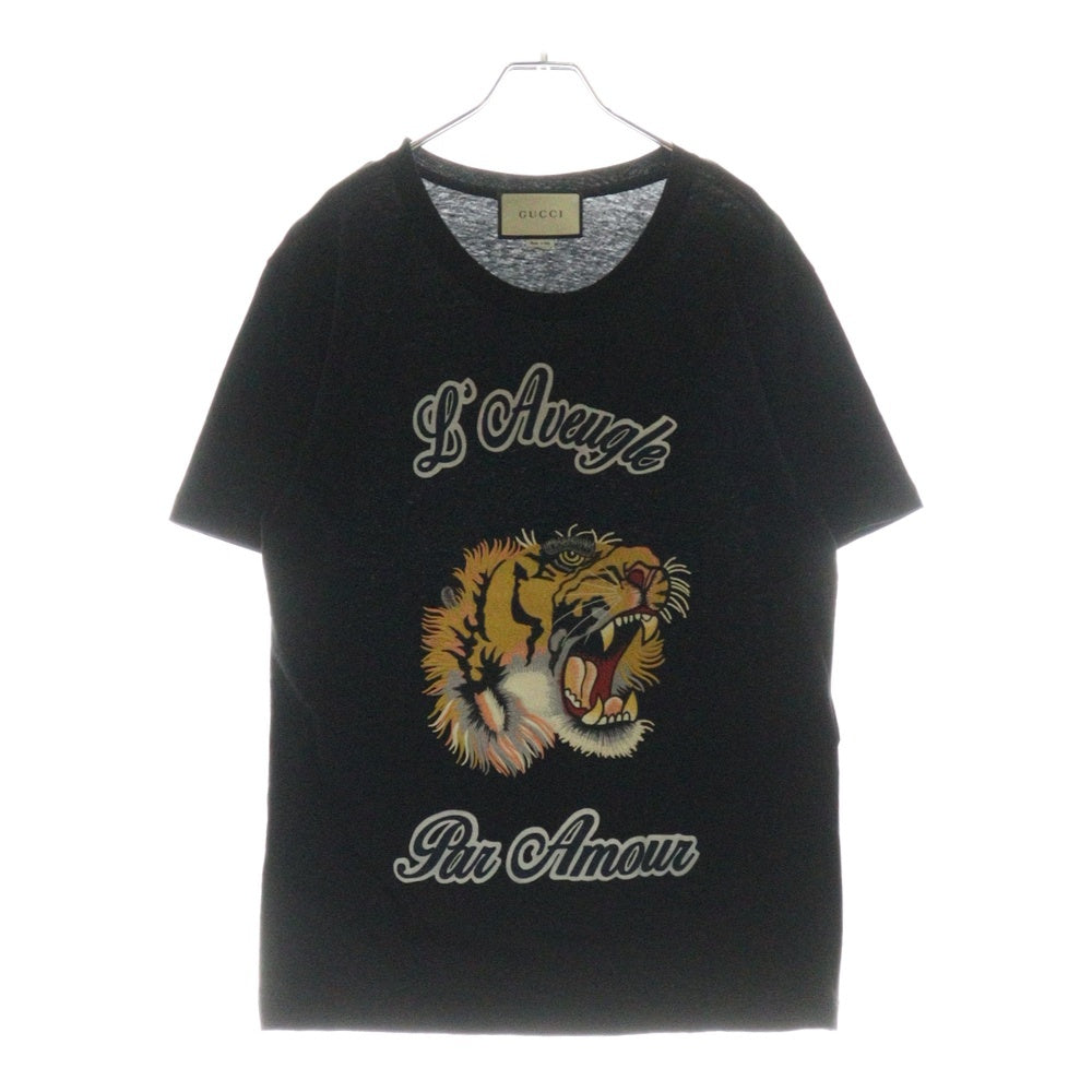 GUCCI(グッチ) 17SS タイガー刺繍 クルーネック コットン 半袖Tシャツ カットソー ブラック 430813 X5M72