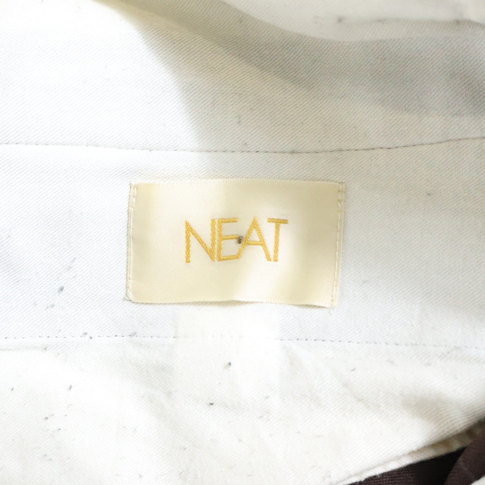 NEAT(ニート) ダブル裾 ワイドテーパード センター プリーツ スラックス パンツ ブラウン