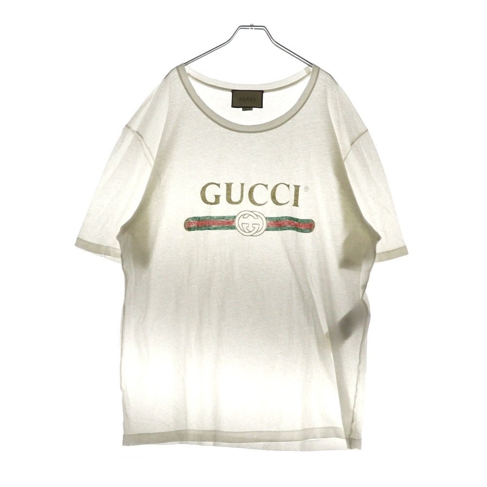 GUCCI(グッチ) 18SS ロゴプリント ウォッシュド オーバーサイズ 半袖Tシャツ カットソー ホワイト 440103 X3F05