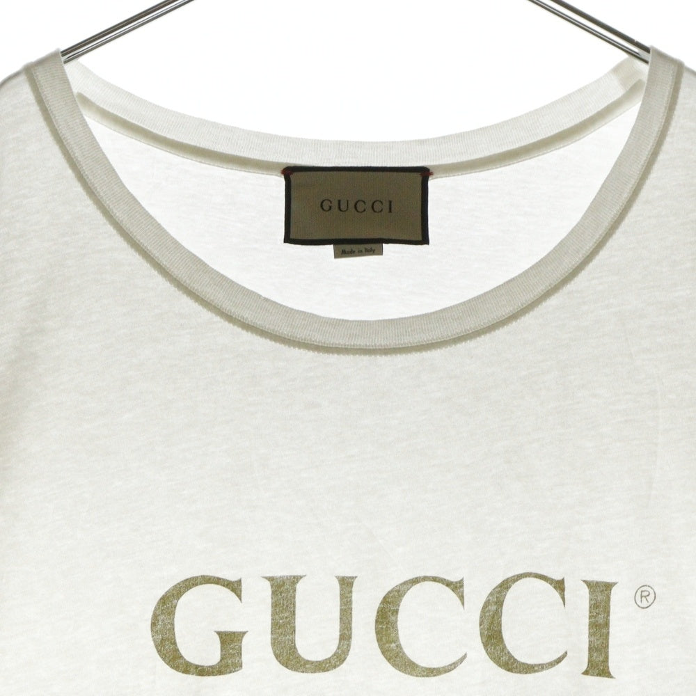 GUCCI(グッチ) 18SS ロゴプリント ウォッシュド オーバーサイズ 半袖Tシャツ カットソー ホワイト 440103 X3F05