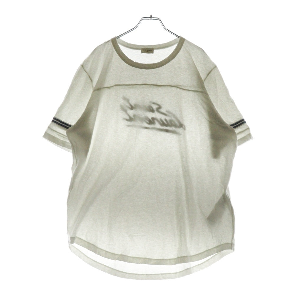 SAINT LAURENT PARIS(サンローランパリ) 21SS SIGNATURE DESTROYED TEE バックプリント デストロイ クルーネック 半袖Tシャツ カットソー ホワイト 624992 YBUW2