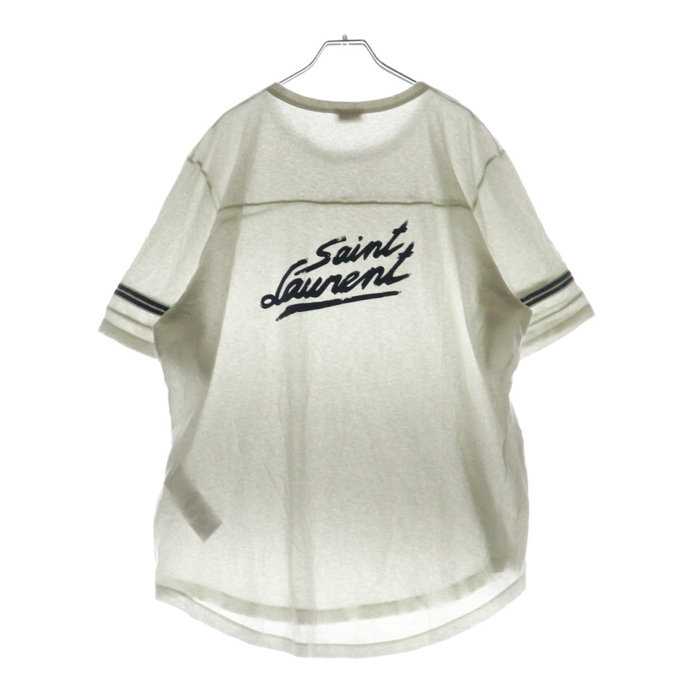 SAINT LAURENT PARIS(サンローランパリ) 21SS SIGNATURE DESTROYED TEE バックプリント デストロイ クルーネック 半袖Tシャツ カットソー ホワイト 624992 YBUW2