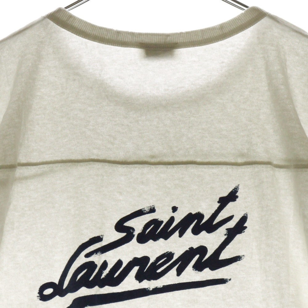 SAINT LAURENT PARIS(サンローランパリ) 21SS SIGNATURE DESTROYED TEE バックプリント デストロイ クルーネック 半袖Tシャツ カットソー ホワイト 624992 YBUW2