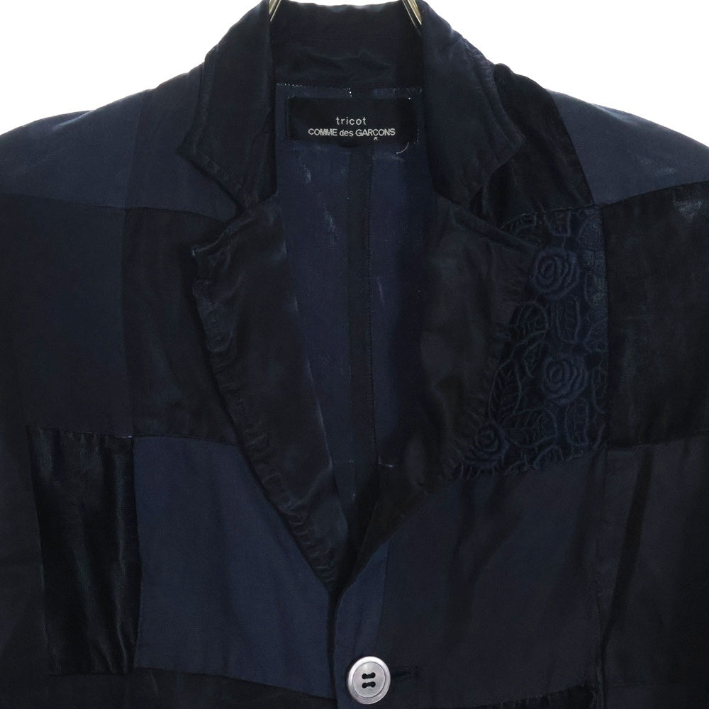 tricot COMME des GARCONS(トリコ コム デ ギャルソン) 06SS パッチワーク キュプラ テーラードジャケット ブラック/ネイビー TQ-J054 AD2005