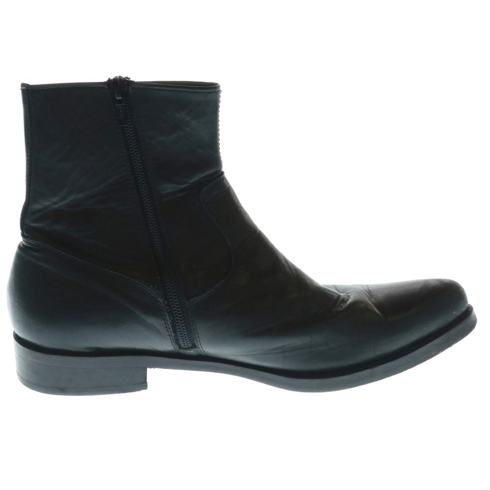 Yohji Yamamoto(ヨウジヤマモト) ポインテッドトゥ サイドジップ レザーヒールブーツ 革靴 ブラック FU-E04-723-1/5